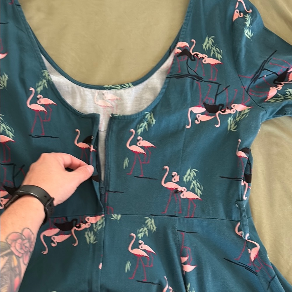 Collectif Teal Flamingo Swing Dress - Picture 5 of 5